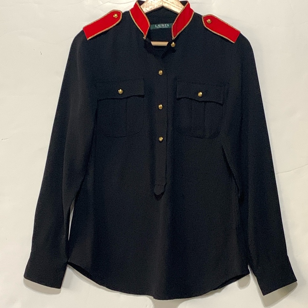 Ralph Lauren Georgette Popover Military Inspired Blouse Top